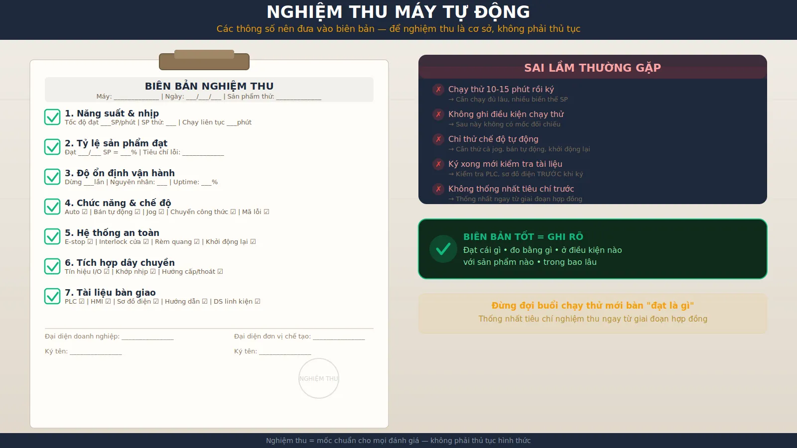 Nghiệm thu máy tự động: thông số nên đưa vào biên bản