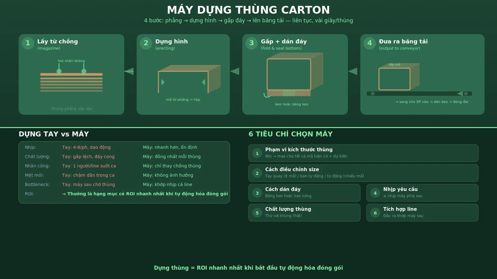 Máy dựng thùng carton: tăng tốc chuẩn bị bao bì