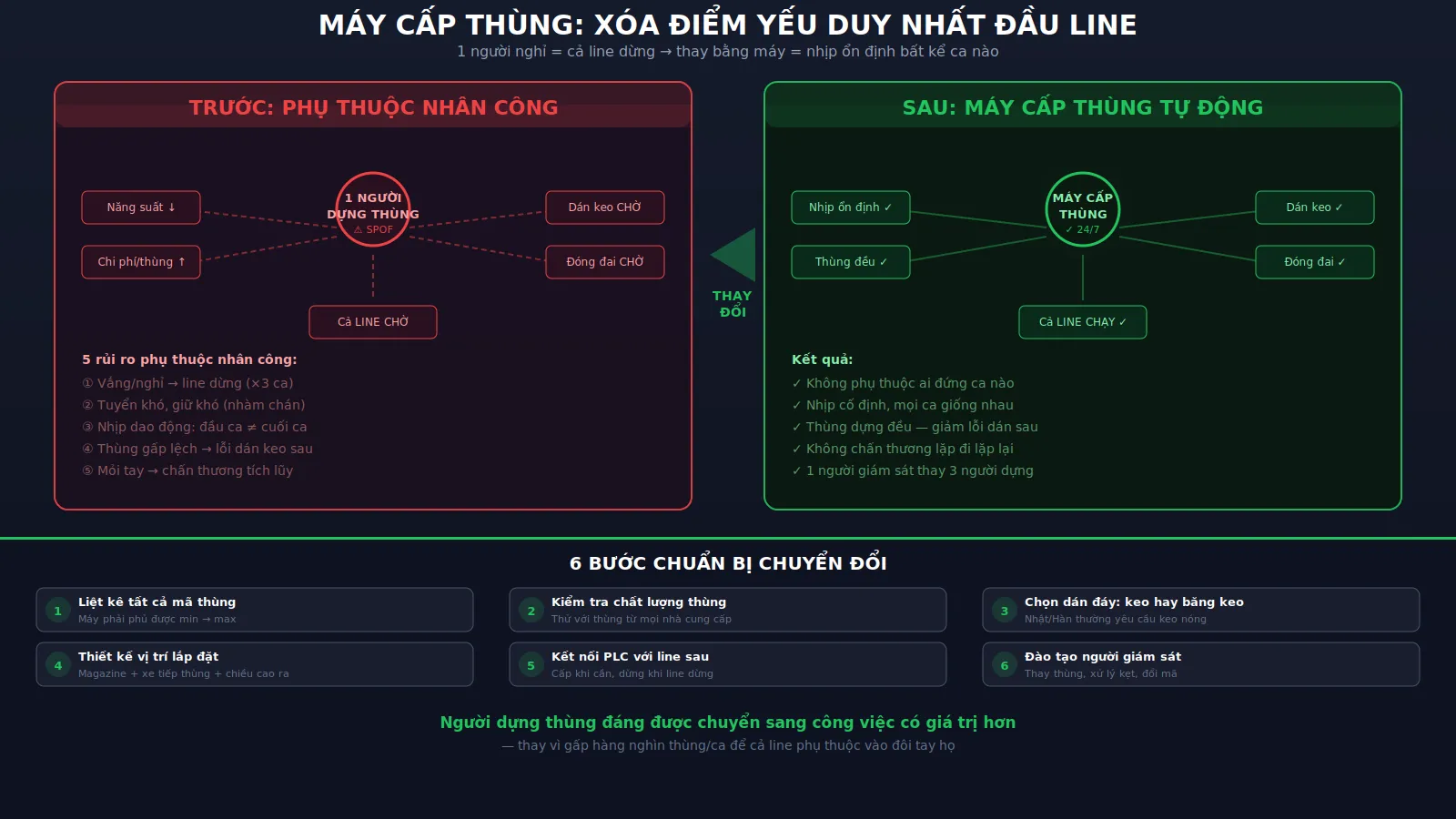 Máy cấp thùng carton: giảm phụ thuộc nhân công đầu line