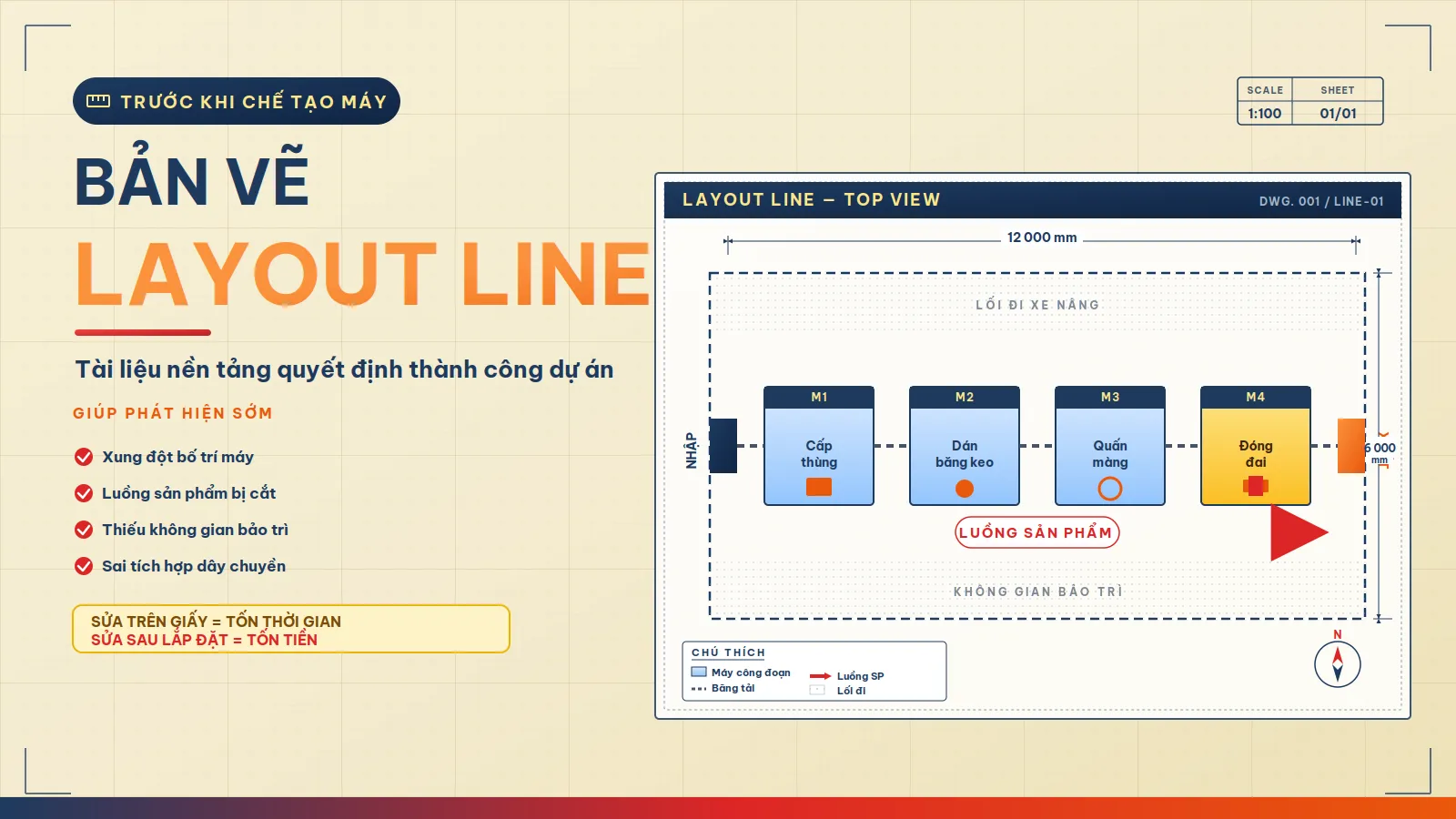 Bản vẽ layout line: tài liệu cần trước khi chế tạo máy