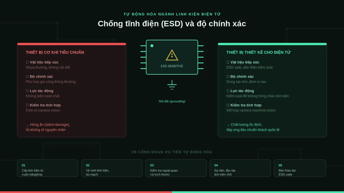 Tự động hóa ngành linh kiện điện tử: ESD và độ chính xác